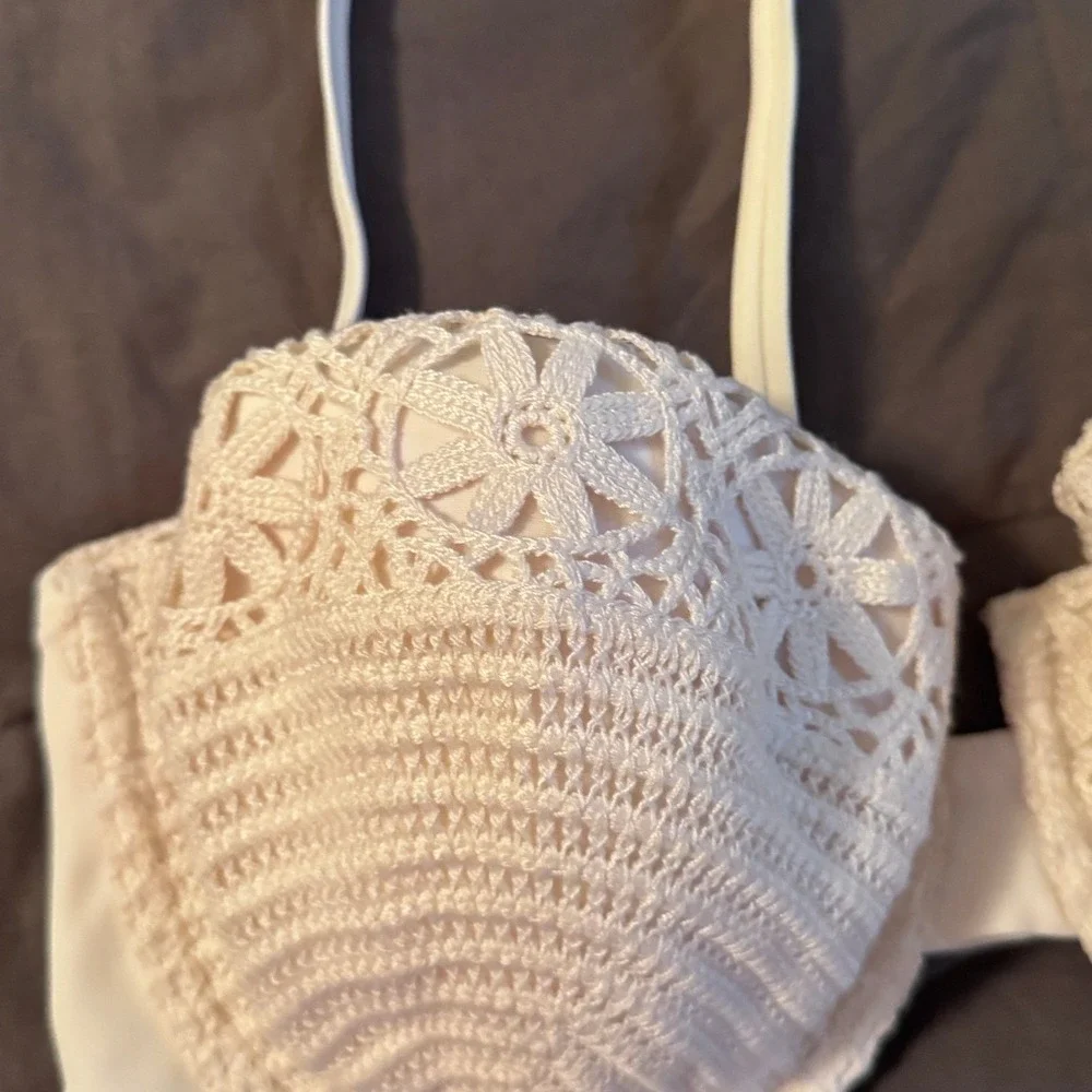 Shade & Shore Off-White Crochet Underwire Bikini Top 36D Rose Gold Hardware NEW